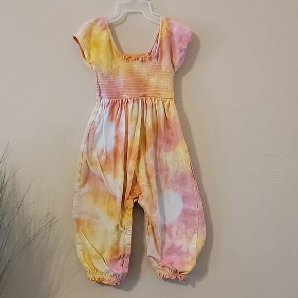 BURT'S BEES BABY TIE-DYE SMOCKED ORGANIC ROMPER JUMPSUIT, SIZE 6-9 MONTHS - Picture 1 of 7